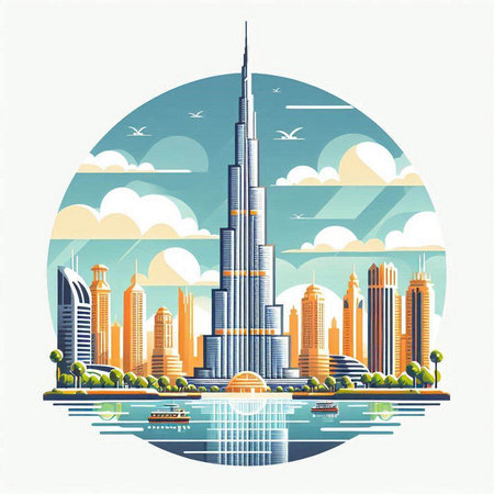 Dubai skyline in flat style. Dubai, UAE. Vector illustration.のイラスト素材