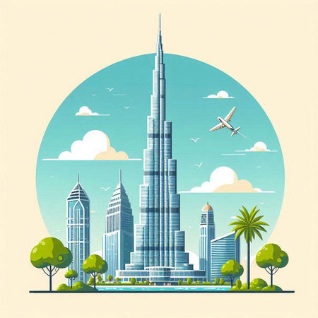 Dubai, UAE. Modern skyscrapers. Vector illustration.のイラスト素材