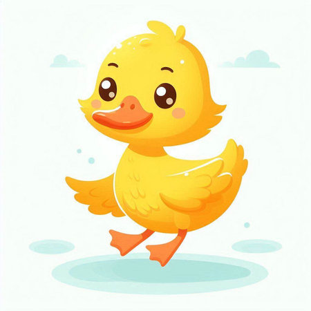 Cute cartoon yellow duckling. Vector illustration on white background.のイラスト素材