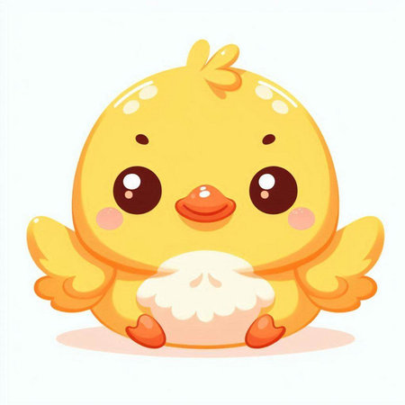 Cute little yellow chicken with a piece of bread. Vector illustration.のイラスト素材