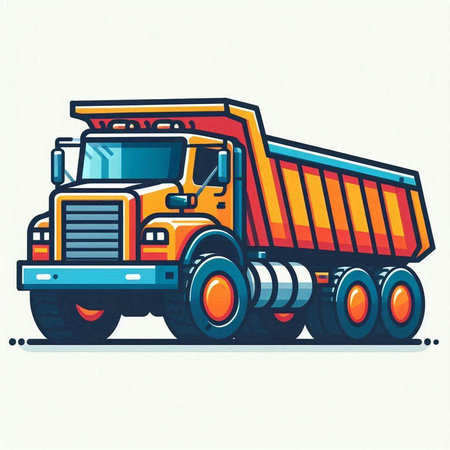 Dump truck. Vector illustration in cartoon style. Isolated on white background.のイラスト素材