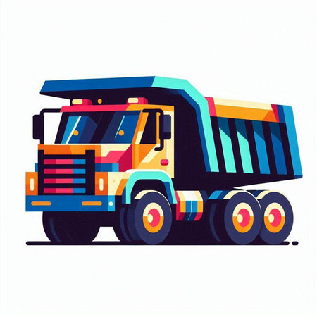 Dump truck isolated on white background. Vector illustration in flat style.のイラスト素材