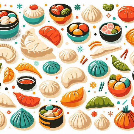 Seamless pattern with steamed dumplings. Vector illustrationのイラスト素材
