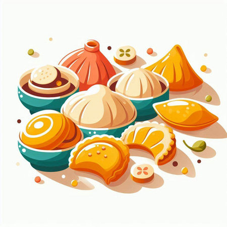 Vector illustration of indian dumplings on a white background.のイラスト素材