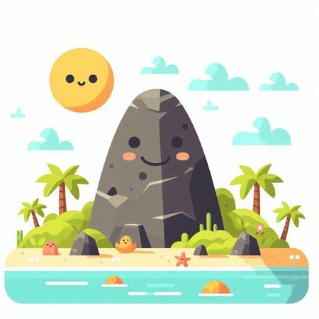 Cute cartoon rock on the seashore. Vector illustration.のイラスト素材