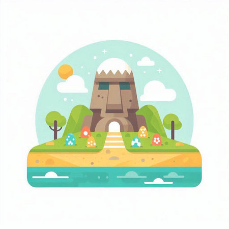 Fantasy castle on the island. Vector illustration in flat style.のイラスト素材