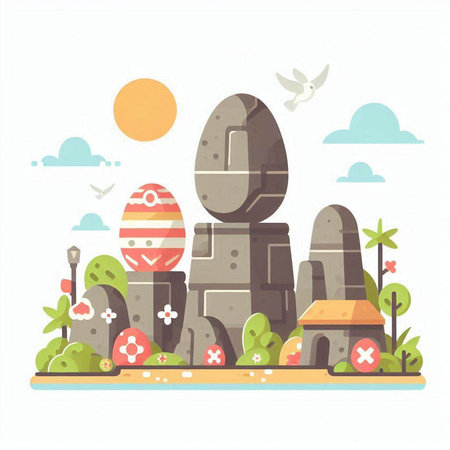 Easter eggs on the stone. Vector illustration. Flat style.のイラスト素材
