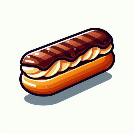 Chocolate hot dog isolated on a white background. Vector illustration.のイラスト素材