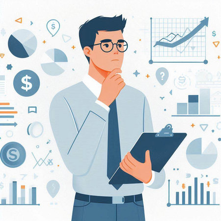 Businessman thinking. Vector illustration in flat style. Business concept.のイラスト素材