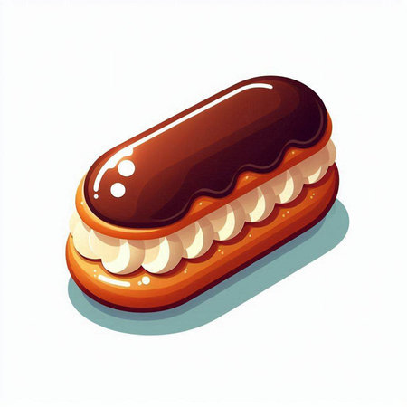 Illustration of eclair with chocolate glaze on a white backgroundのイラスト素材