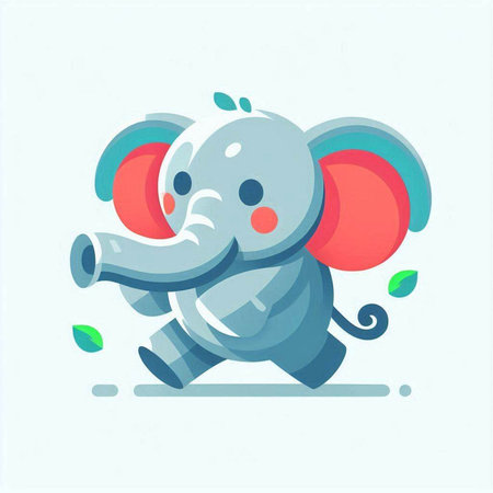 Cute elephant running and smiling. Vector illustration in cartoon style.のイラスト素材