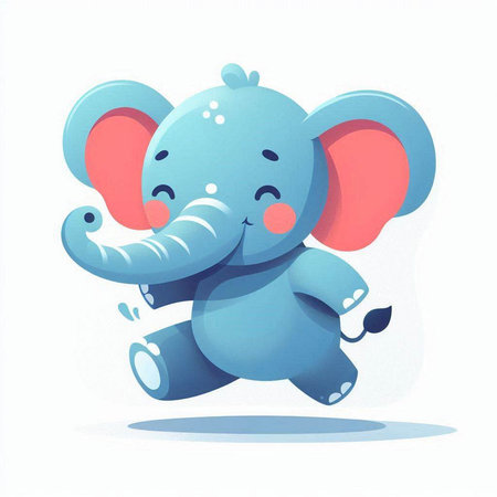 Cute cartoon elephant running on a white background. Vector illustration.のイラスト素材