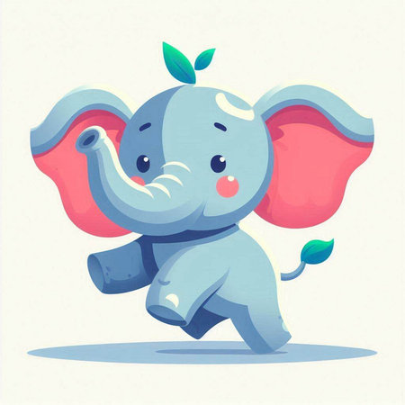 Cute cartoon elephant running. Vector illustration of cute baby elephant.のイラスト素材