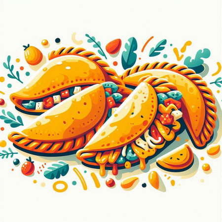 Illustration of a pie with meat and vegetables on a white backgroundのイラスト素材