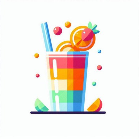 Colorful smoothie with fruits and berries. Vector flat illustration.のイラスト素材