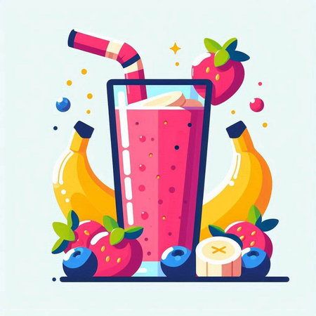 Fruit smoothie in a glass. Vector illustration in flat styleのイラスト素材