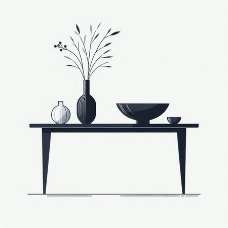 Vintage table with vase and vase. Vector illustration.のイラスト素材