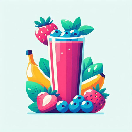 Vector illustration of a smoothie with strawberries, blueberries and strawberries.のイラスト素材