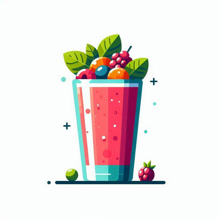Fruit smoothie in a glass with berries and mint. Vector illustration.のイラスト素材