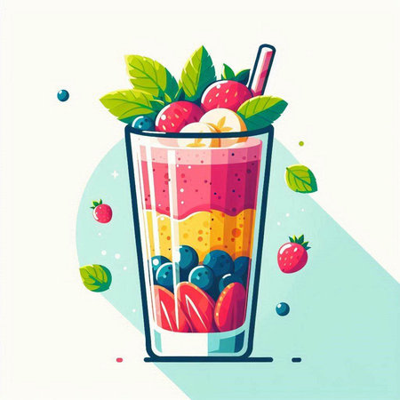 Fruit smoothie in a glass with berries. Vector illustration.のイラスト素材