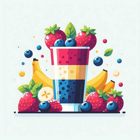 Fruit smoothie in a glass. Vector illustration, flat style.のイラスト素材
