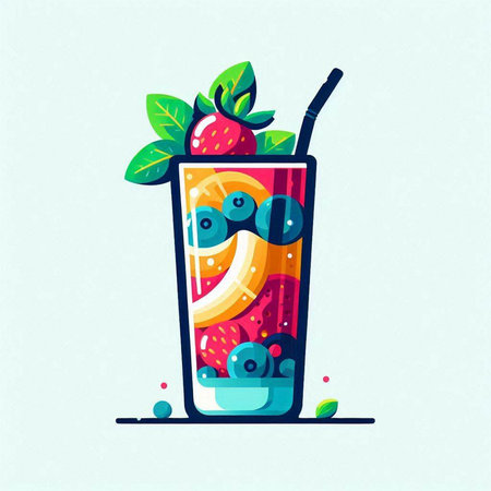 Fruit smoothie in a glass with a straw. Vector illustration.のイラスト素材