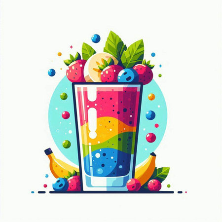 Fruit smoothie in a glass. Vector illustration in flat style.のイラスト素材
