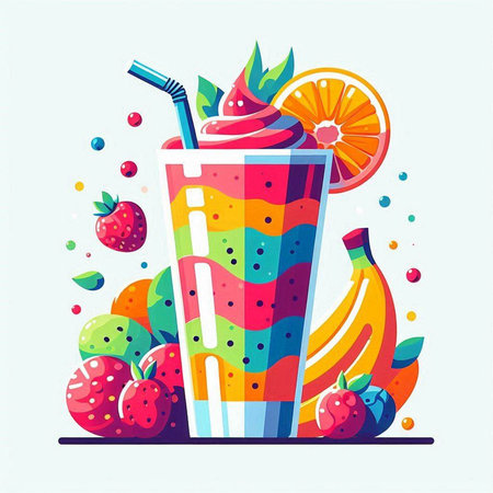 Fruit smoothie. Colorful vector illustration in flat style.のイラスト素材