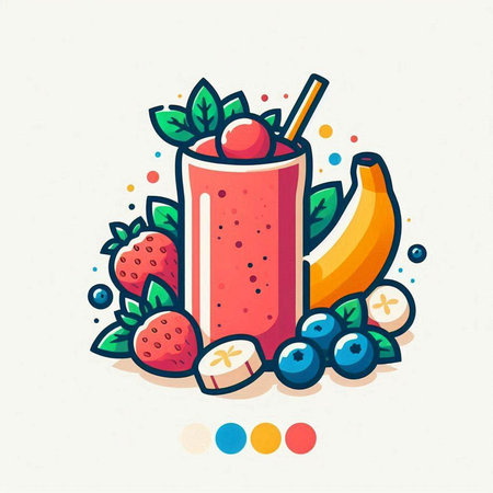 Vector illustration of fruit smoothie in flat cartoon style. Colorful smoothie icon with fruits and berries.のイラスト素材