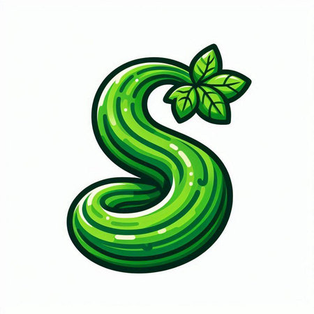 Cucumber alphabet. Letter S with mint leaves. Vector illustration.のイラスト素材