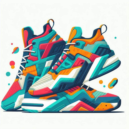 Colorful sneakers on a white background. Hand drawn vector illustration.のイラスト素材