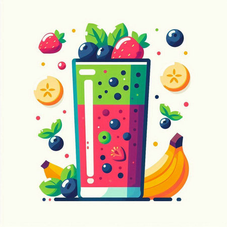 Fruit smoothie in plastic cup with straws. Vector illustration.のイラスト素材