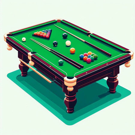 Billiard table with balls and cue. Vector illustration in retro styleのイラスト素材