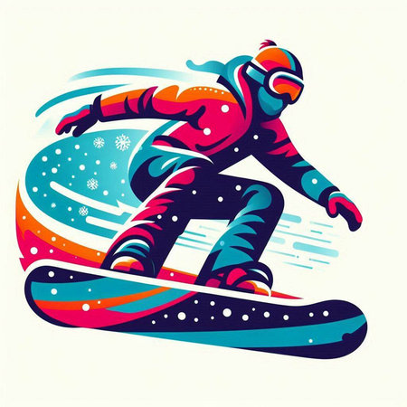 Snowboarder jumping on a snowboard. Vector illustration in retro style.のイラスト素材