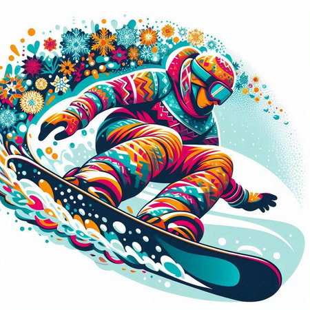 Snowboarder on a snowboard. Colorful vector illustration.のイラスト素材