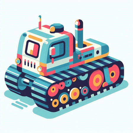 Isometric bulldozer on white background. Vector illustration in flat style.のイラスト素材