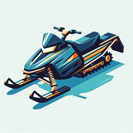 snowmobile vector illustration on a blue background in retro style.のイラスト素材