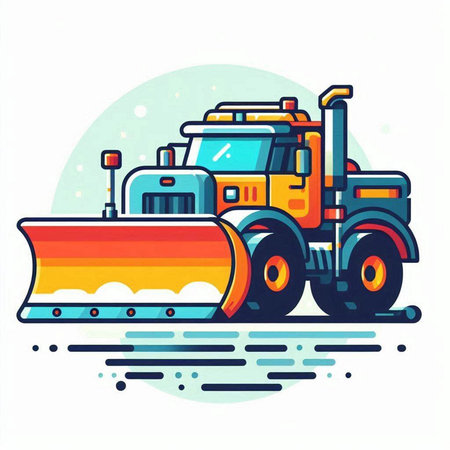 Tractor with a snow plow. Vector illustration in flat style.のイラスト素材