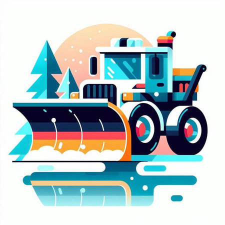 Snowplow. Winter landscape. Vector illustration in flat style.のイラスト素材