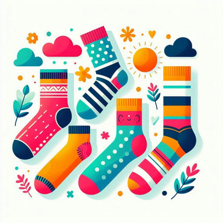 Vector illustration of a set of colorful socks on a white background.のイラスト素材