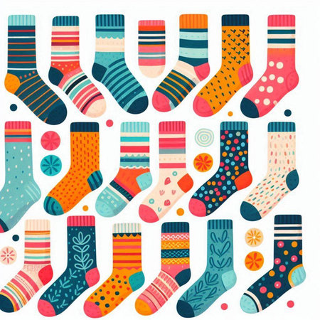 Set of colorful socks. Collection of different socks. Vector illustration.のイラスト素材