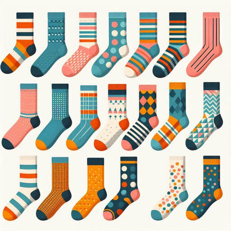 Set of colorful socks isolated on white background. Vector illustration in flat style.のイラスト素材