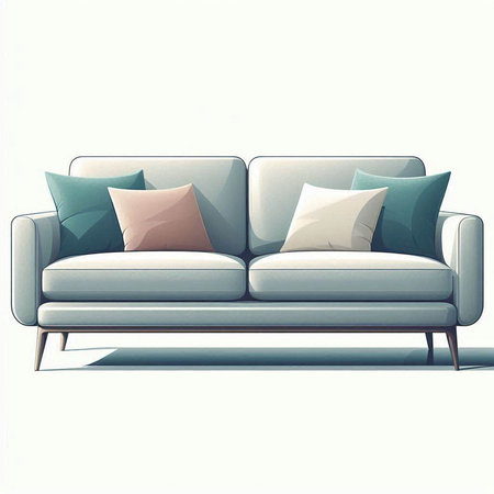 Sofa with pillows on a white background. Vector illustrationのイラスト素材