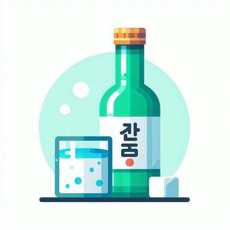 Bottle of sake and a glass of water. Vector illustration.のイラスト素材