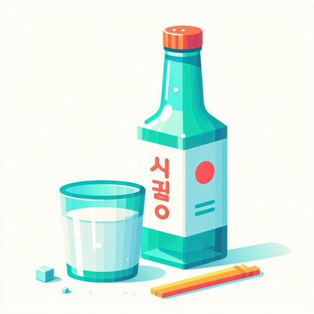 Vector illustration of a bottle of tequila and a glass of waterのイラスト素材
