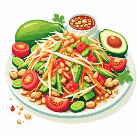 Vegetable salad with avocado, cucumber, tomato and bean sproutsのイラスト素材