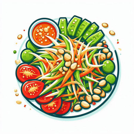 Papaya salad vector illustration. Papaya salad vector illustration. Papaya salad vector illustrationのイラスト素材