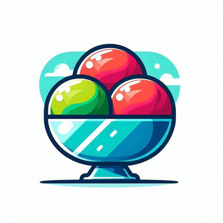 Ice cream in glass bowl. Colorful ice cream vector illustration.のイラスト素材