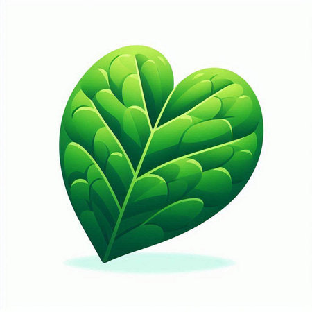 Green leaf in heart shape isolated on white background. Vector illustration.のイラスト素材