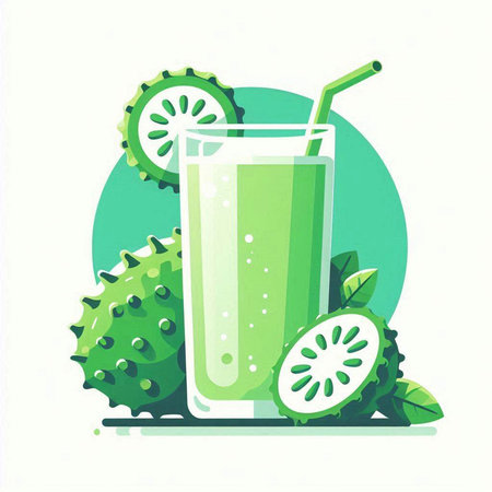 Soursop juice in a glass with a straw. Vector illustration.のイラスト素材